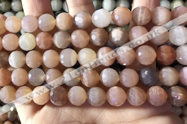 CMS1893 15.5 inches 10mm faceted round rainbow moonstone beads