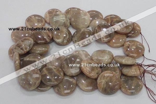 CMS25 15.5 inches 30mm flat round moonstone gemstone beads wholesale