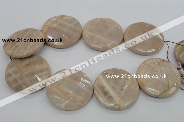 CMS50 15.5 inches 50mm faceted coin moonstone gemstone beads