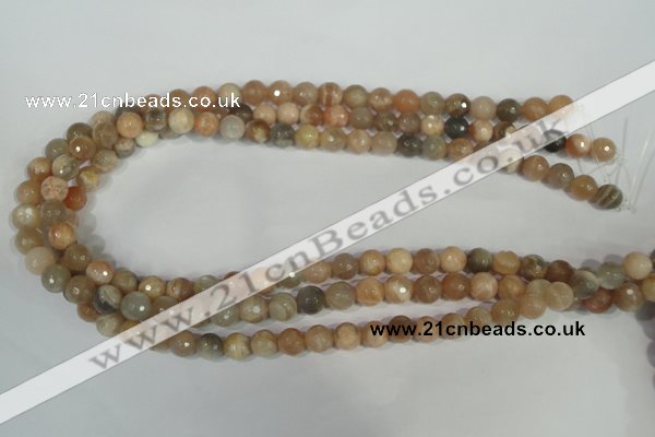 CMS571 15.5 inches 8mm faceted round moonstone beads wholesale