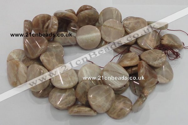 CMS80 15.5 inches 28mm twisted coin moonstone gemstone beads