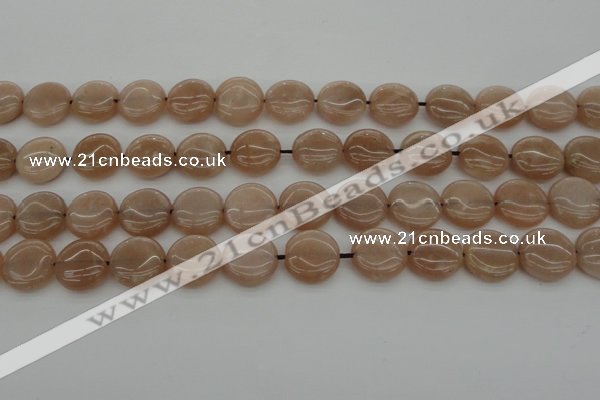 CMS958 15.5 inches 12mm flat round A grade moonstone beads