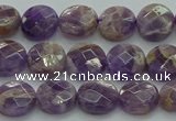 CNA1044 15.5 inches 10mm faceted coin dogtooth amethyst beads