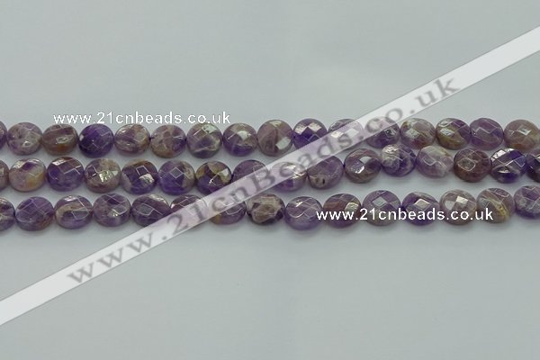 CNA1045 15.5 inches 12mm faceted coin dogtooth amethyst beads