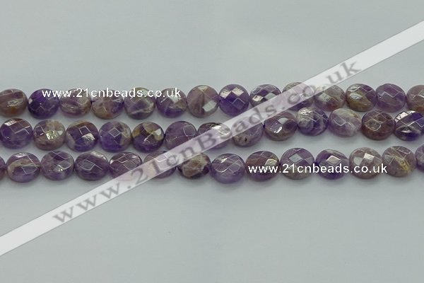 CNA1046 15.5 inches 14mm faceted coin dogtooth amethyst beads