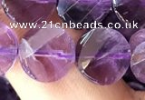 CNA1109 15.5 inches 10mm twisted & faceted coin amethyst beads