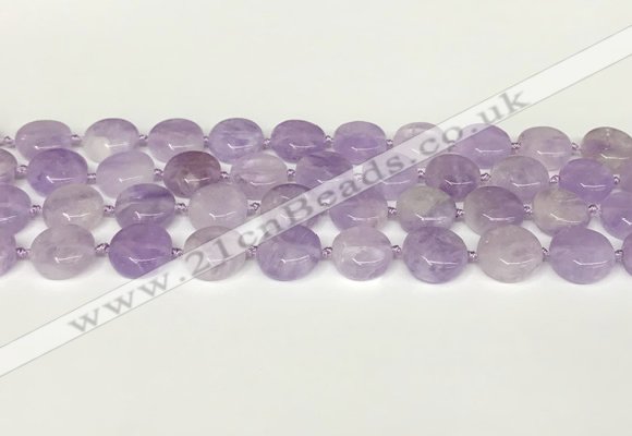 CNA1126 15.5 inches 14mm flat round natural lavender amethyst beads