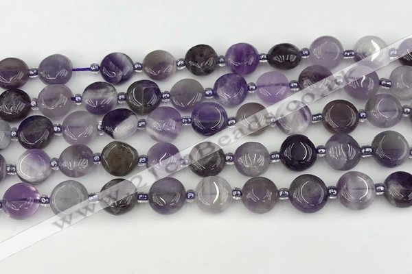 CNA1185 15.5 inches 10mm flat round amethyst beads wholesale