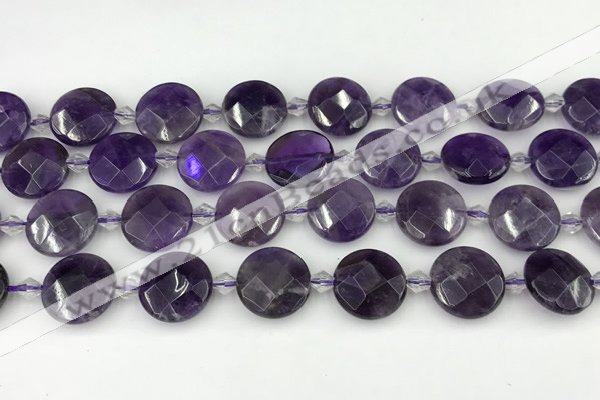 CNA1200 15.5 inches 16mm faceted coin amethyst beads wholesale