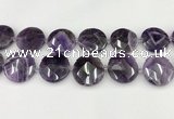 CNA1211 15.5 inches 30mm faceted coin amethyst gemstone beads