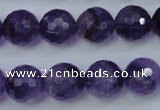 CNA255 15.5 inches 14mm faceted round natural amethyst beads