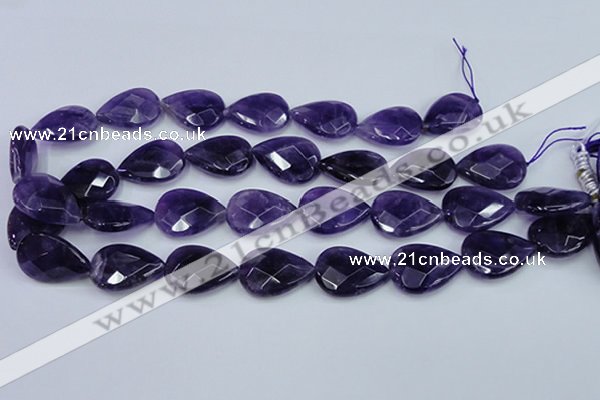 CNA264 15.5 inches 18*25mm faceted flat teardrop natural amethyst beads