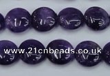 CNA269 15.5 inches 14mm flat round natural amethyst beads wholesale