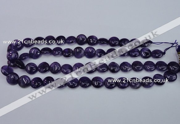CNA269 15.5 inches 14mm flat round natural amethyst beads wholesale