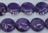 CNA270 15.5 inches 16mm flat round natural amethyst beads wholesale