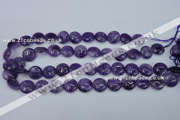 CNA270 15.5 inches 16mm flat round natural amethyst beads wholesale