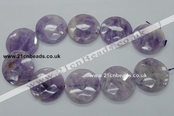 CNA327 15.5 inches 40mm faceted coin natural lavender amethyst beads