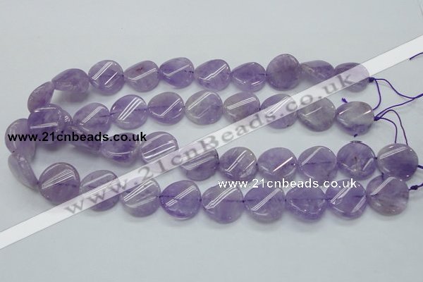 CNA343 15.5 inches 20mm twisted coin natural lavender amethyst beads