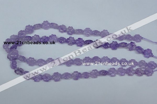 CNA434 15.5 inches 12mm carved flower natural lavender amethyst beads