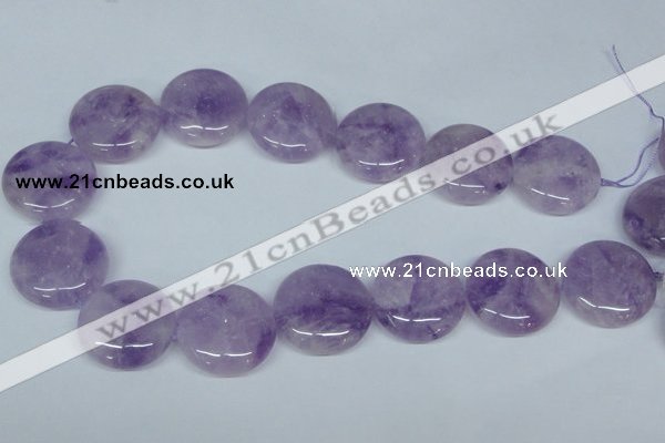 CNA439 15.5 inches 30mm flat round natural lavender amethyst beads