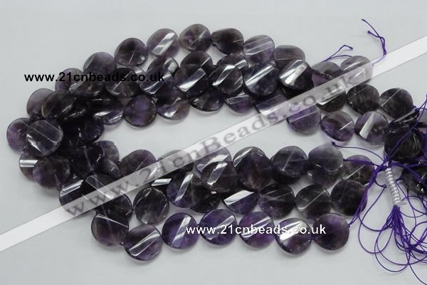 CNA45 15.5 inches 20mm twisted faceted coin grade A natural amethyst beads