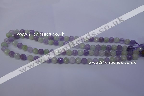 CNA662 15 inches 8mm faceted round lavender amethyst & prehnite beads