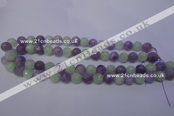 CNA664 15 inches 12mm faceted round lavender amethyst & prehnite beads