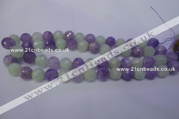 CNA665 15 inches 14mm faceted round lavender amethyst & prehnite beads