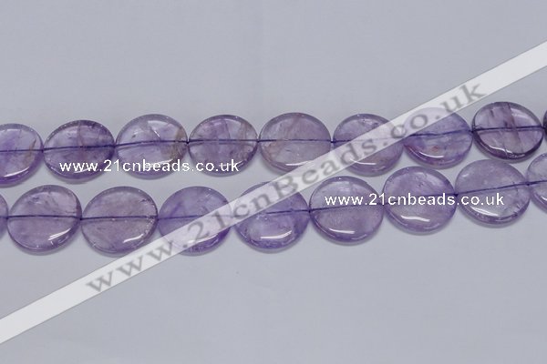 CNA827 15.5 inches 30mm flat round natural light amethyst beads