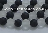 CNC110 15.5 inches 4mm round matte white crystal & black agate beads