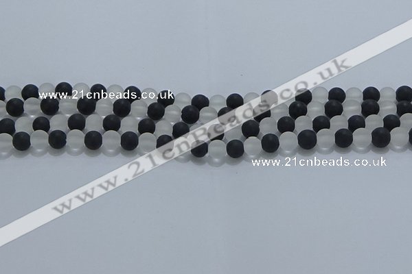 CNC110 15.5 inches 4mm round matte white crystal & black agate beads