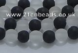 CNC111 15.5 inches 6mm round matte white crystal & black agate beads
