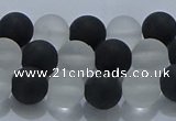 CNC112 15.5 inches 8mm round matte white crystal & black agate beads