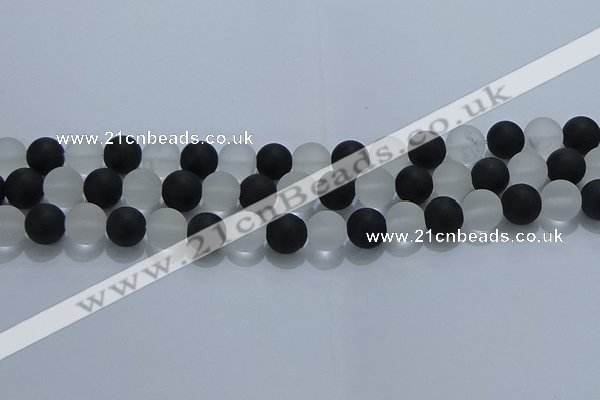 CNC113 15.5 inches 10mm round matte white crystal & black agate beads