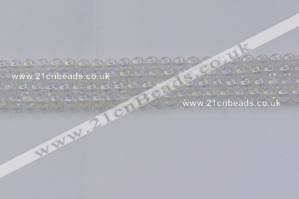 CNC561 15.5 inches 6mm round plated crackle white crystal beads