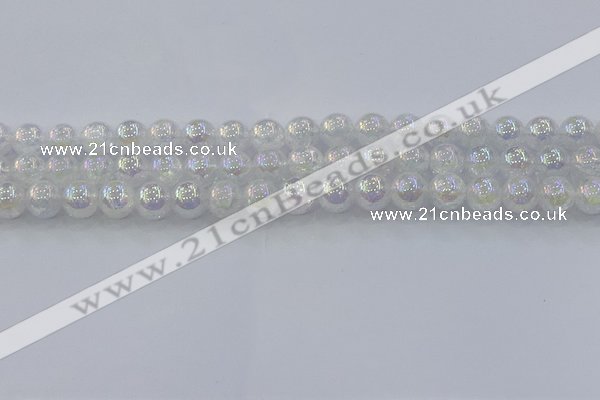 CNC562 15.5 inches 8mm round plated crackle white crystal beads