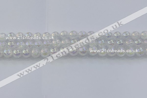 CNC563 15.5 inches 10mm round plated crackle white crystal beads