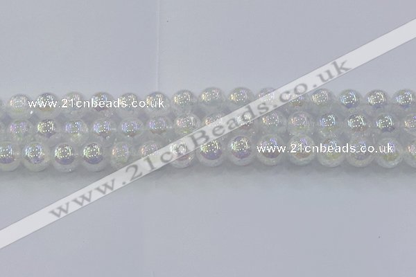 CNC564 15.5 inches 12mm round plated crackle white crystal beads