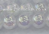 CNC565 15.5 inches 14mm round plated crackle white crystal beads