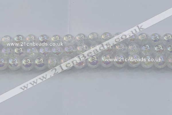 CNC565 15.5 inches 14mm round plated crackle white crystal beads