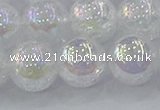 CNC566 15.5 inches 16mm round plated crackle white crystal beads