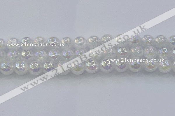 CNC566 15.5 inches 16mm round plated crackle white crystal beads