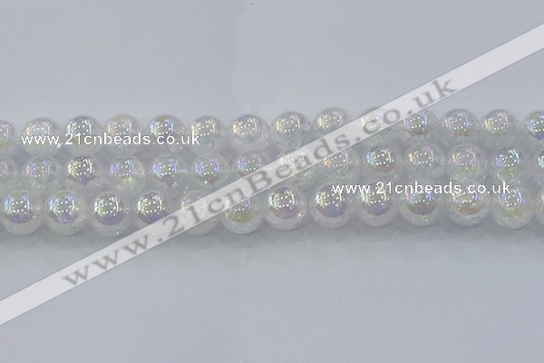 CNC566 15.5 inches 16mm round plated crackle white crystal beads