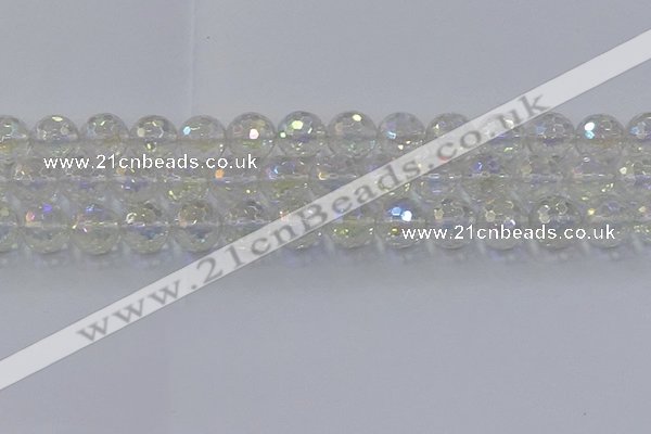 CNC605 15.5 inches 14mm faceted round plated natural white crystal beads