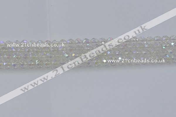 CNC607 15.5 inches 4mm faceted round plated natural white crystal beads