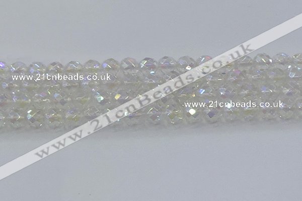 CNC612 15.5 inches 14mm faceted round plated natural white crystal beads