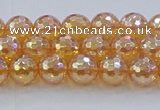 CNC614 15.5 inches 6mm faceted round plated natural white crystal beads