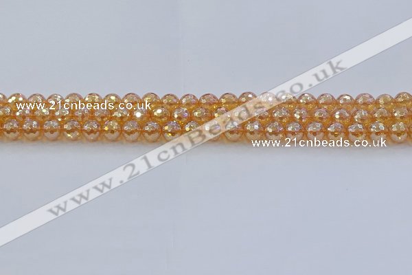 CNC614 15.5 inches 6mm faceted round plated natural white crystal beads