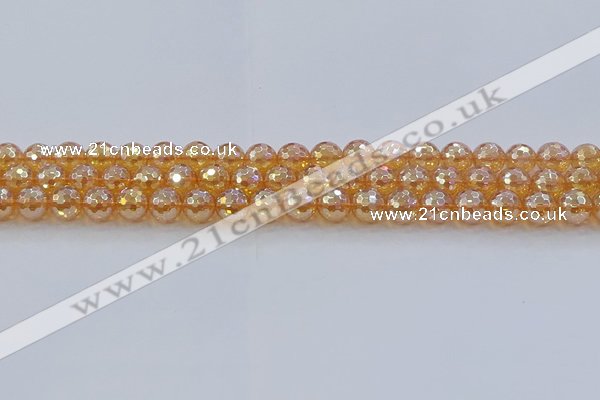 CNC615 15.5 inches 8mm faceted round plated natural white crystal beads