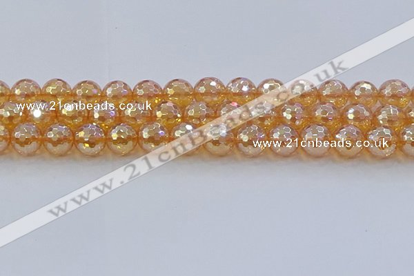 CNC618 15.5 inches 14mm faceted round plated natural white crystal beads